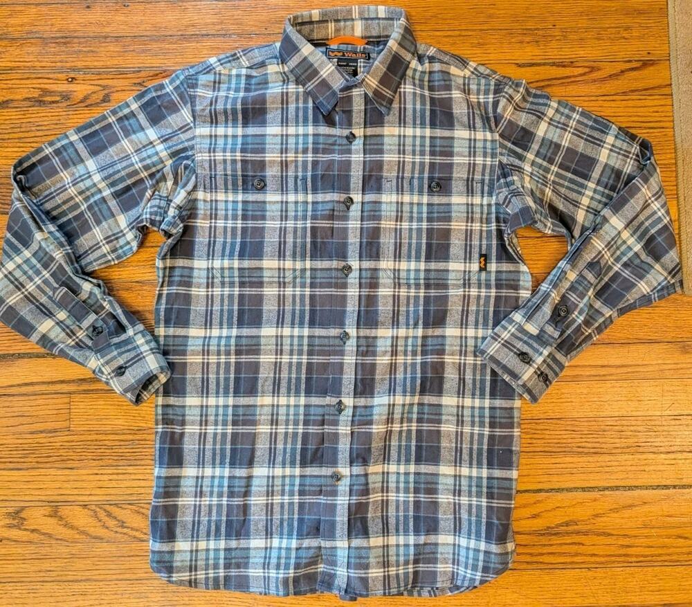 Walls Work Shirt Button Down Men's medium Plaid Blue